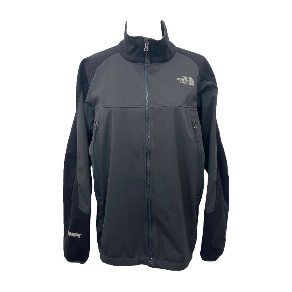North Face Men's Jacket Black and Grey Wind Stopper Soft-Shell Size Medium
